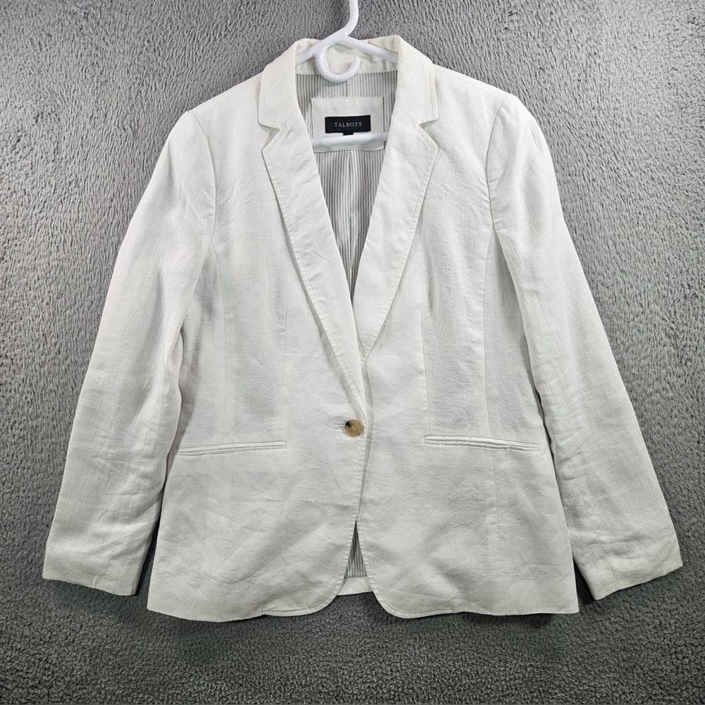 Talbots Ivory Single-Button Linen-Blend Blazer Size 10